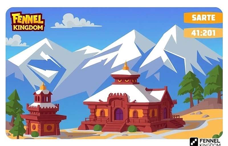 Fennel Kingdom Hero Himalayan Region Concept Art Concept art of the upcoming Himalayan region in Fennel Kingdom Hero showing snow-capped mountains and traditional Himalayan architecture
