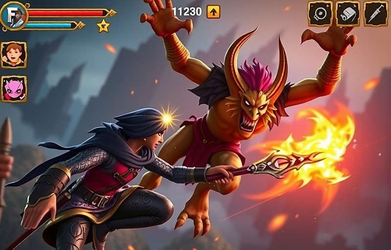 Fennel Kingdom Hero Battle Gameplay Fennel Kingdom Hero gameplay screenshot showing an intense battle between the hero and a mythical demon from Indian folklore